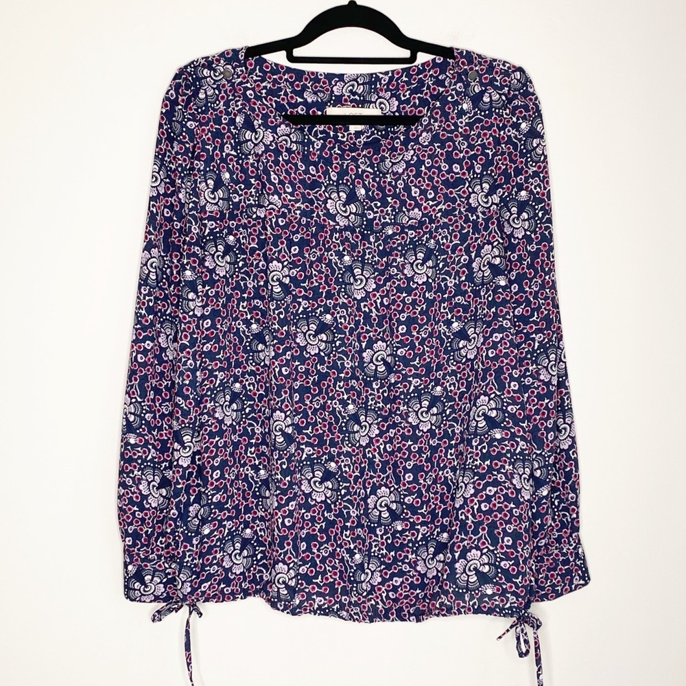 Loft Floral Navy Pink Tie Bottom Long Sleeve Large